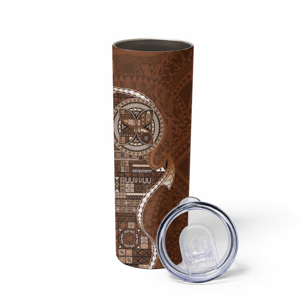 Samoan Siapo Art Tattoo Polynesian Pattern Skinny Tumbler Brown Color LT03 - Polynesian Pride