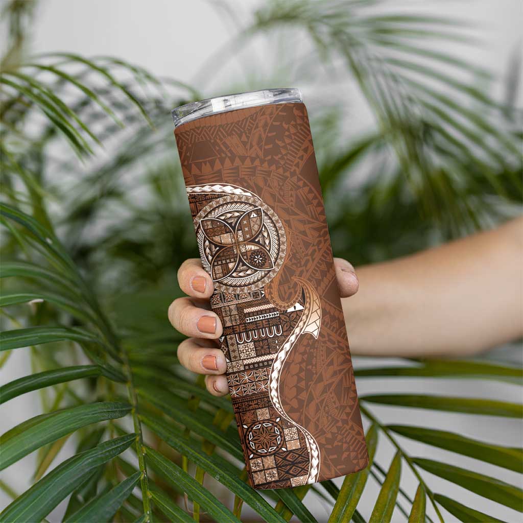 Samoan Siapo Art Tattoo Polynesian Pattern Skinny Tumbler Brown Color LT03 - Polynesian Pride
