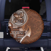 Samoan Siapo Art Tattoo Polynesian Pattern Spare Tire Cover Brown Color - Polynesian Pride