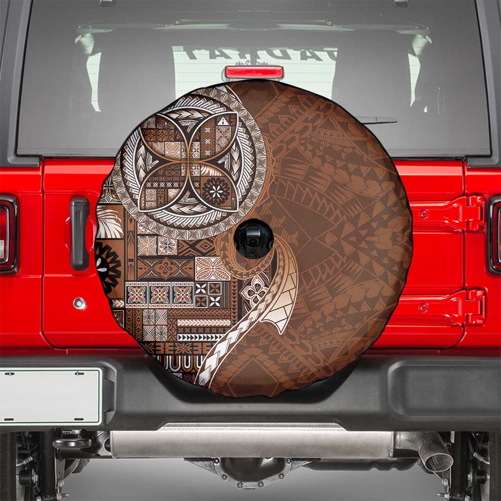 Samoan Siapo Art Tattoo Polynesian Pattern Spare Tire Cover Brown Color - Polynesian Pride