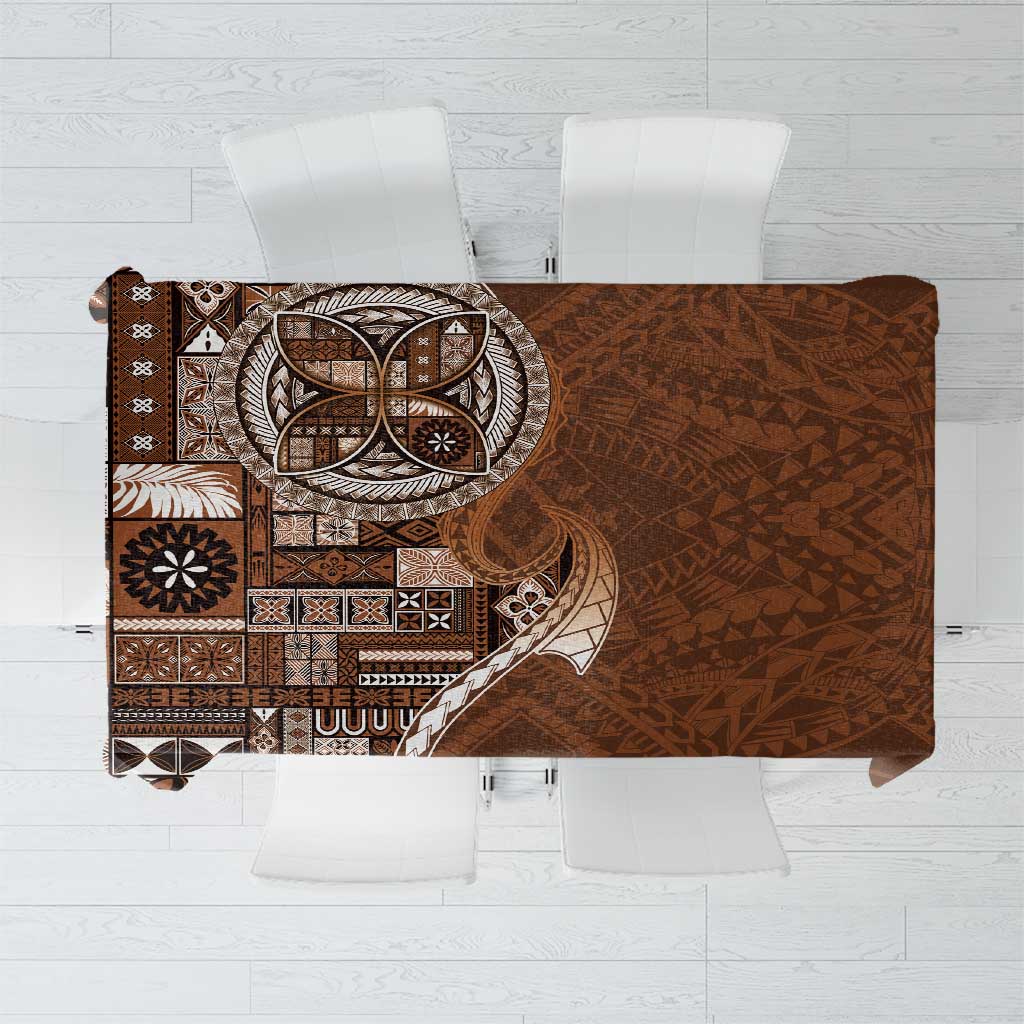 Samoan Siapo Art Tattoo Polynesian Pattern Tablecloth Brown Color - Polynesian Pride