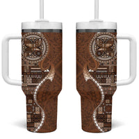 Samoan Siapo Art Tattoo Polynesian Pattern Tumbler With Handle Brown Color - Polynesian Pride
