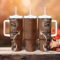 Samoan Siapo Art Tattoo Polynesian Pattern Tumbler With Handle Brown Color - Polynesian Pride