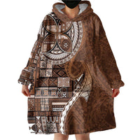 Samoan Siapo Art Tattoo Polynesian Pattern Wearable Blanket Hoodie Brown Color - Polynesian Pride