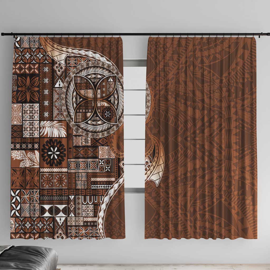 Samoan Siapo Art Tattoo Polynesian Pattern Window Curtain Brown Color - Polynesian Pride