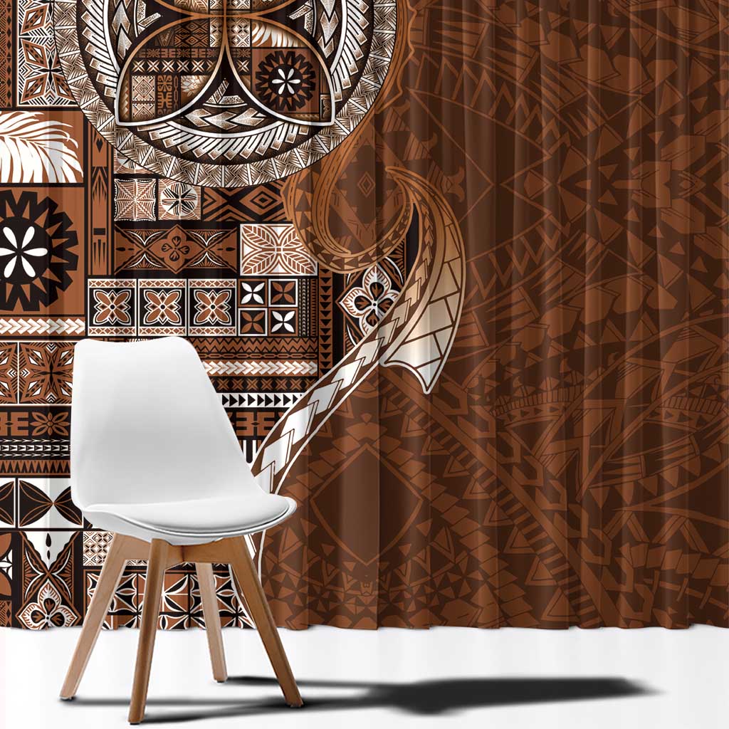 Samoan Siapo Art Tattoo Polynesian Pattern Window Curtain Brown Color - Polynesian Pride