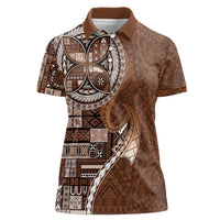 Samoan Siapo Art Tattoo Polynesian Pattern Women Polo Shirt Brown Color - Polynesian Pride