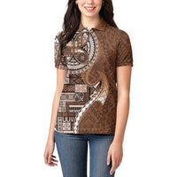 Samoan Siapo Art Tattoo Polynesian Pattern Women Polo Shirt Brown Color - Polynesian Pride