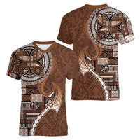 Samoan Siapo Art Tattoo Polynesian Pattern Women V-Neck T-Shirt Brown Color - Polynesian Pride