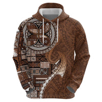 Samoan Siapo Art Tattoo Polynesian Pattern Zip Hoodie Brown Color - Polynesian Pride
