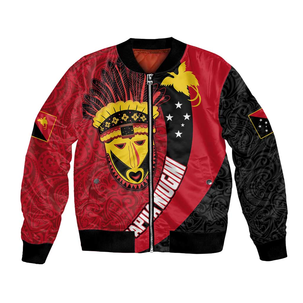 Papua New Guinea Mask Festival Bomber Jacket Papua Niugini Tribe Mask Melanesian Pattern LT03 Unisex Red - Polynesian Pride
