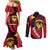 Papua New Guinea Mask Festival Couples Matching Mermaid Dress and Long Sleeve Button Shirt Papua Niugini Tribe Mask Melanesian Pattern