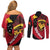 Papua New Guinea Mask Festival Couples Matching Off Shoulder Short Dress and Long Sleeve Button Shirt Papua Niugini Tribe Mask Melanesian Pattern
