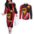 Papua New Guinea Mask Festival Couples Matching Off The Shoulder Long Sleeve Dress and Long Sleeve Button Shirt Papua Niugini Tribe Mask Melanesian Pattern
