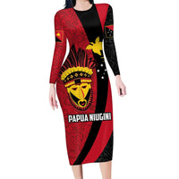Papua New Guinea Mask Festival Family Matching Long Sleeve Bodycon Dress and Hawaiian Shirt Papua Niugini Tribe Mask Melanesian Pattern