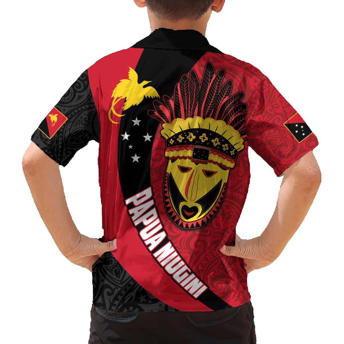 Papua New Guinea Mask Festival Family Matching Off The Shoulder Long Sleeve Dress and Hawaiian Shirt Papua Niugini Tribe Mask Melanesian Pattern LT03 - Polynesian Pride