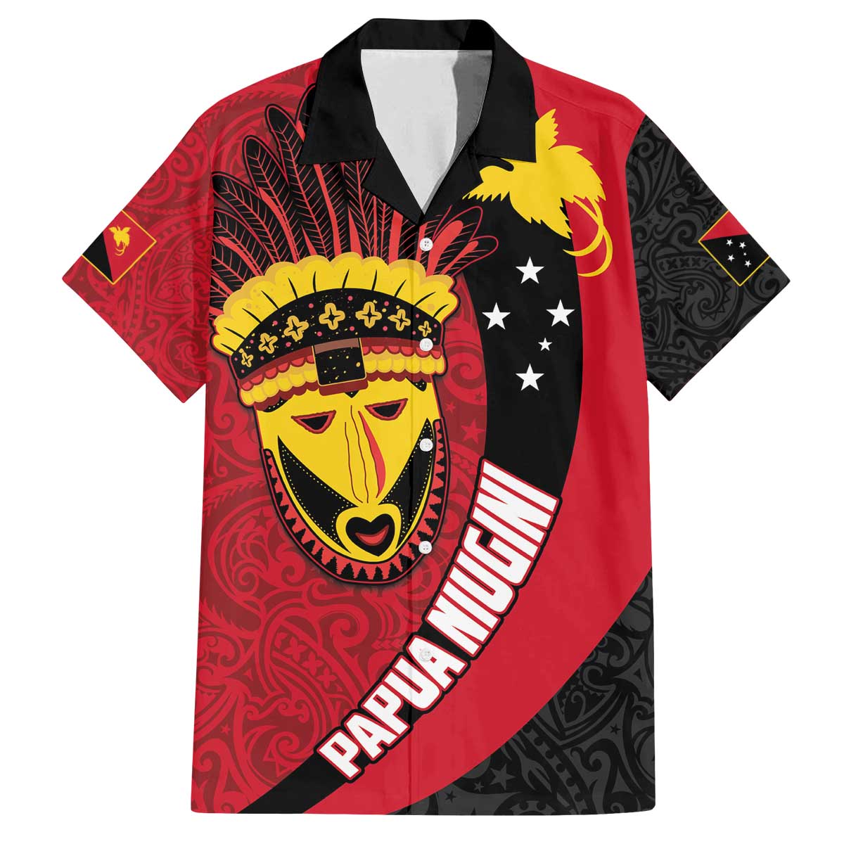 Papua New Guinea Mask Festival Family Matching Off The Shoulder Long Sleeve Dress and Hawaiian Shirt Papua Niugini Tribe Mask Melanesian Pattern LT03 Dad's Shirt - Short Sleeve Red - Polynesian Pride