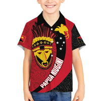 Papua New Guinea Mask Festival Family Matching Off The Shoulder Long Sleeve Dress and Hawaiian Shirt Papua Niugini Tribe Mask Melanesian Pattern LT03 Son's Shirt Red - Polynesian Pride