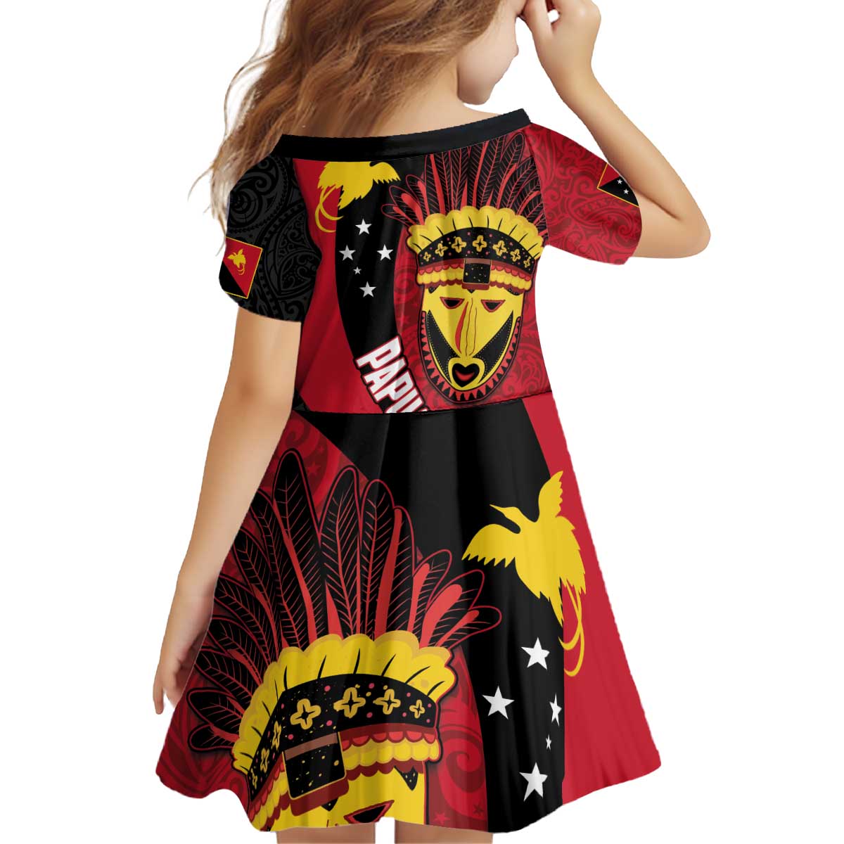 Papua New Guinea Mask Festival Kid Short Sleeve Dress Papua Niugini Tribe Mask Melanesian Pattern