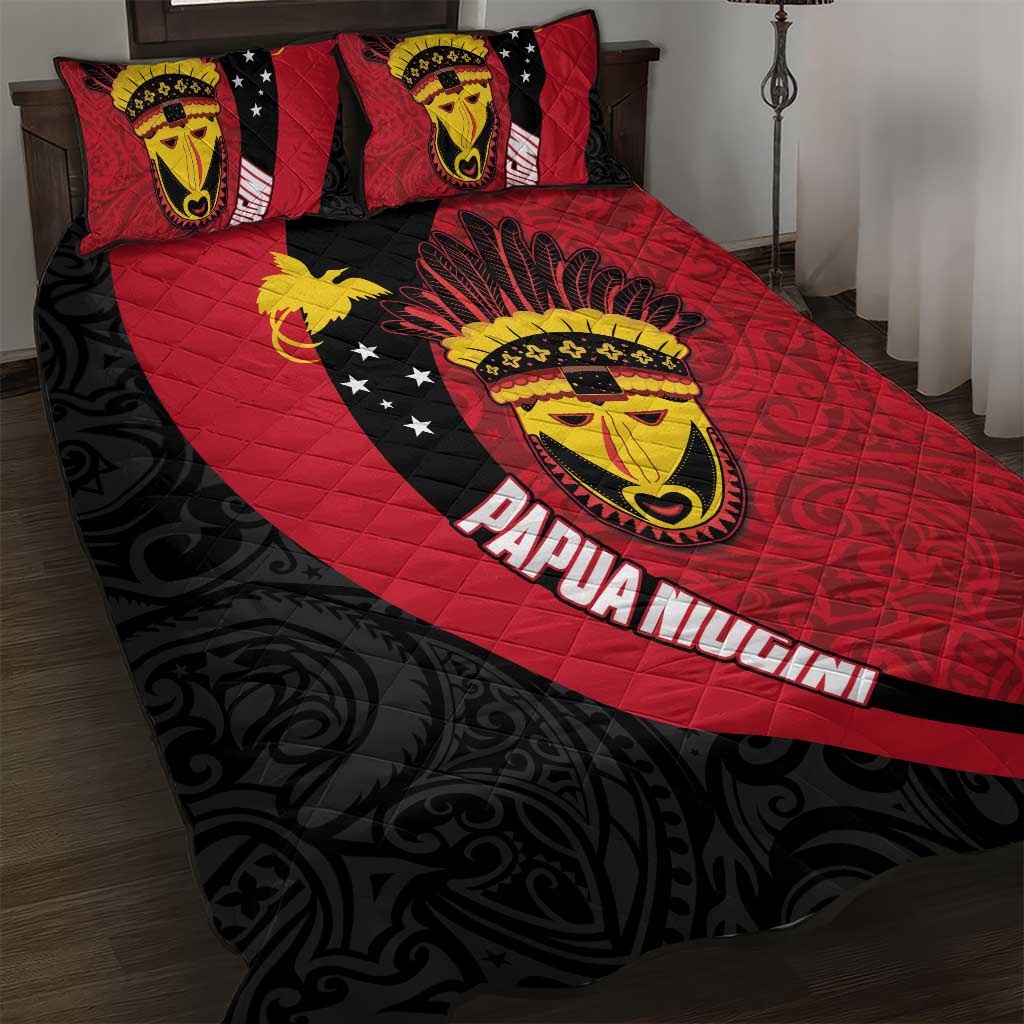 Papua New Guinea Mask Festival Quilt Bed Set Papua Niugini Tribe Mask Melanesian Pattern LT03 Red - Polynesian Pride