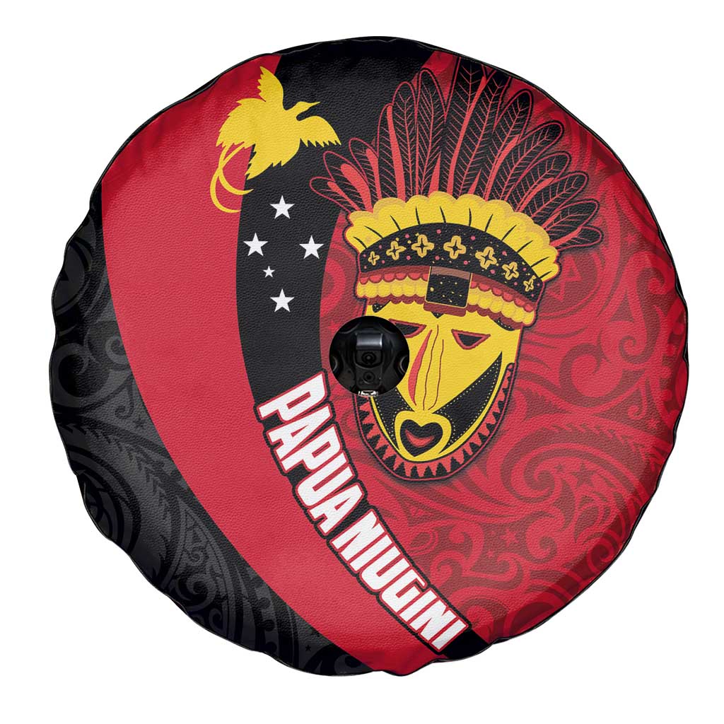 Papua New Guinea Mask Festival Spare Tire Cover Papua Niugini Tribe Mask Melanesian Pattern