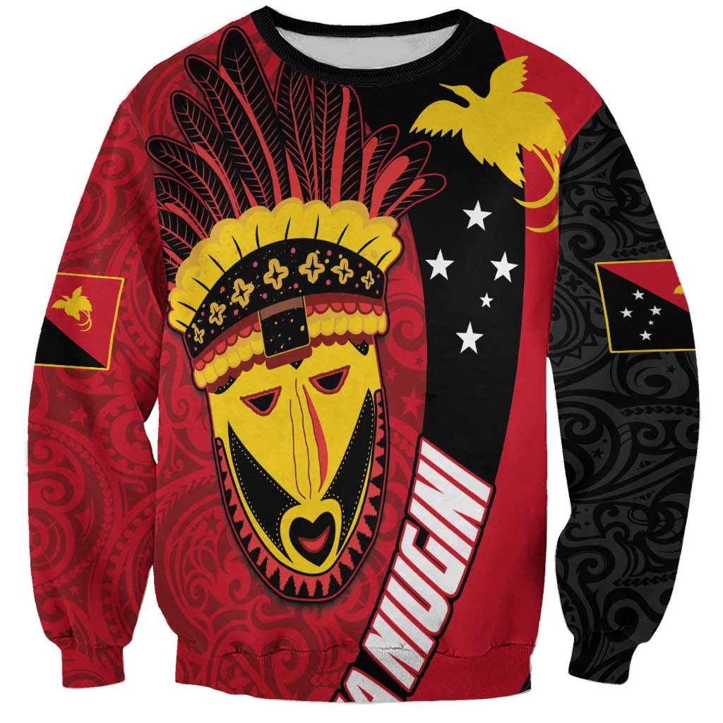 Papua New Guinea Mask Festival Sweatshirt Papua Niugini Tribe Mask Melanesian Pattern LT03 Unisex Red - Polynesian Pride
