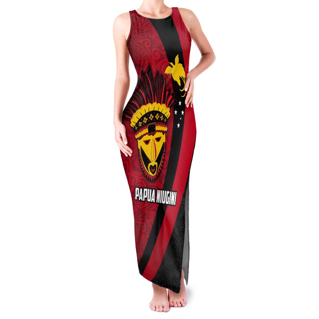Papua New Guinea Mask Festival Tank Maxi Dress Papua Niugini Tribe Mask Melanesian Pattern LT03 Women Red - Polynesian Pride
