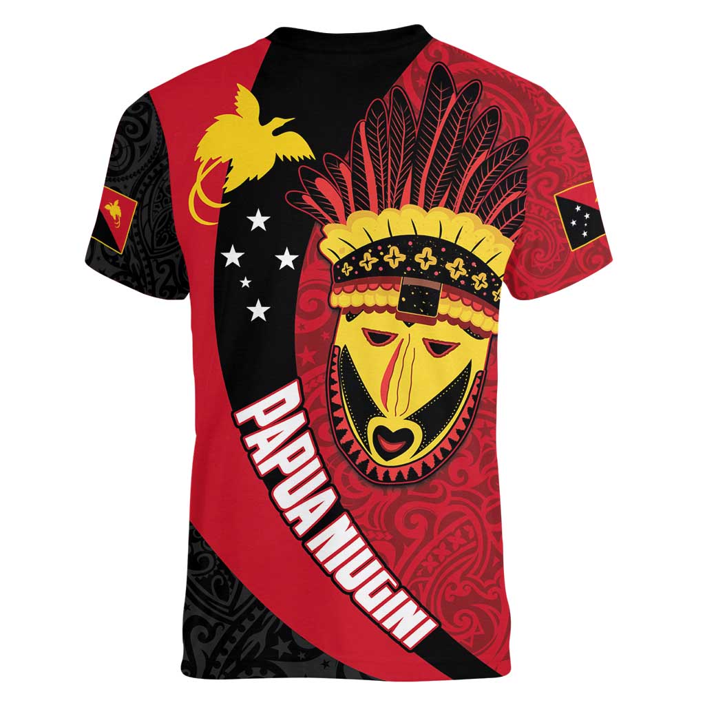 Papua New Guinea Mask Festival Women V-Neck T-Shirt Papua Niugini Tribe Mask Melanesian Pattern