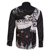 New Zealand Kea Bird Family Matching Long Sleeve Bodycon Dress and Hawaiian Shirt Maori Tattoo and Silver Fern Black Color LT03 - Polynesian Pride