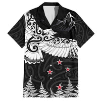 New Zealand Kea Bird Family Matching Off The Shoulder Long Sleeve Dress and Hawaiian Shirt Maori Tattoo and Silver Fern Black Color