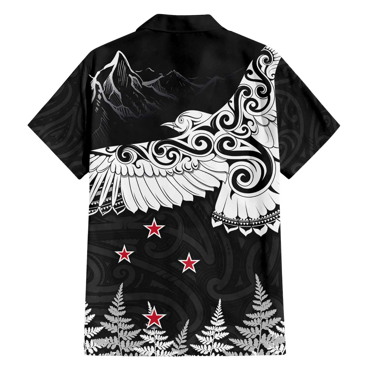 New Zealand Kea Bird Family Matching Off Shoulder Short Dress and Hawaiian Shirt Maori Tattoo and Silver Fern Black Color