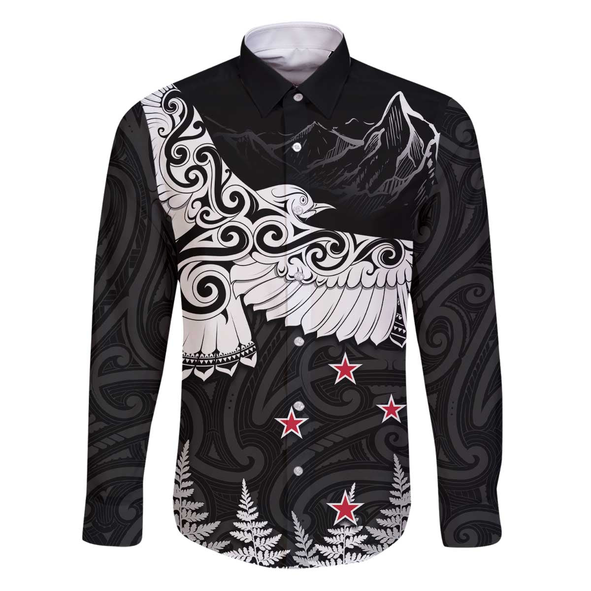 New Zealand Kea Bird Family Matching Puletasi and Hawaiian Shirt Maori Tattoo and Silver Fern Black Color