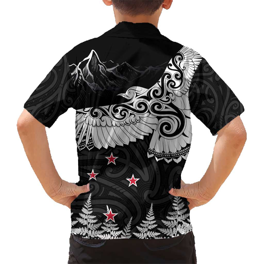 New Zealand Kea Bird Family Matching Short Sleeve Bodycon Dress and Hawaiian Shirt Maori Tattoo and Silver Fern Black Color LT03 - Polynesian Pride