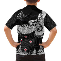 New Zealand Kea Bird Family Matching Summer Maxi Dress and Hawaiian Shirt Maori Tattoo and Silver Fern Black Color LT03 - Polynesian Pride