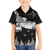 New Zealand Kea Bird Family Matching Summer Maxi Dress and Hawaiian Shirt Maori Tattoo and Silver Fern Black Color LT03 Son's Shirt Black - Polynesian Pride