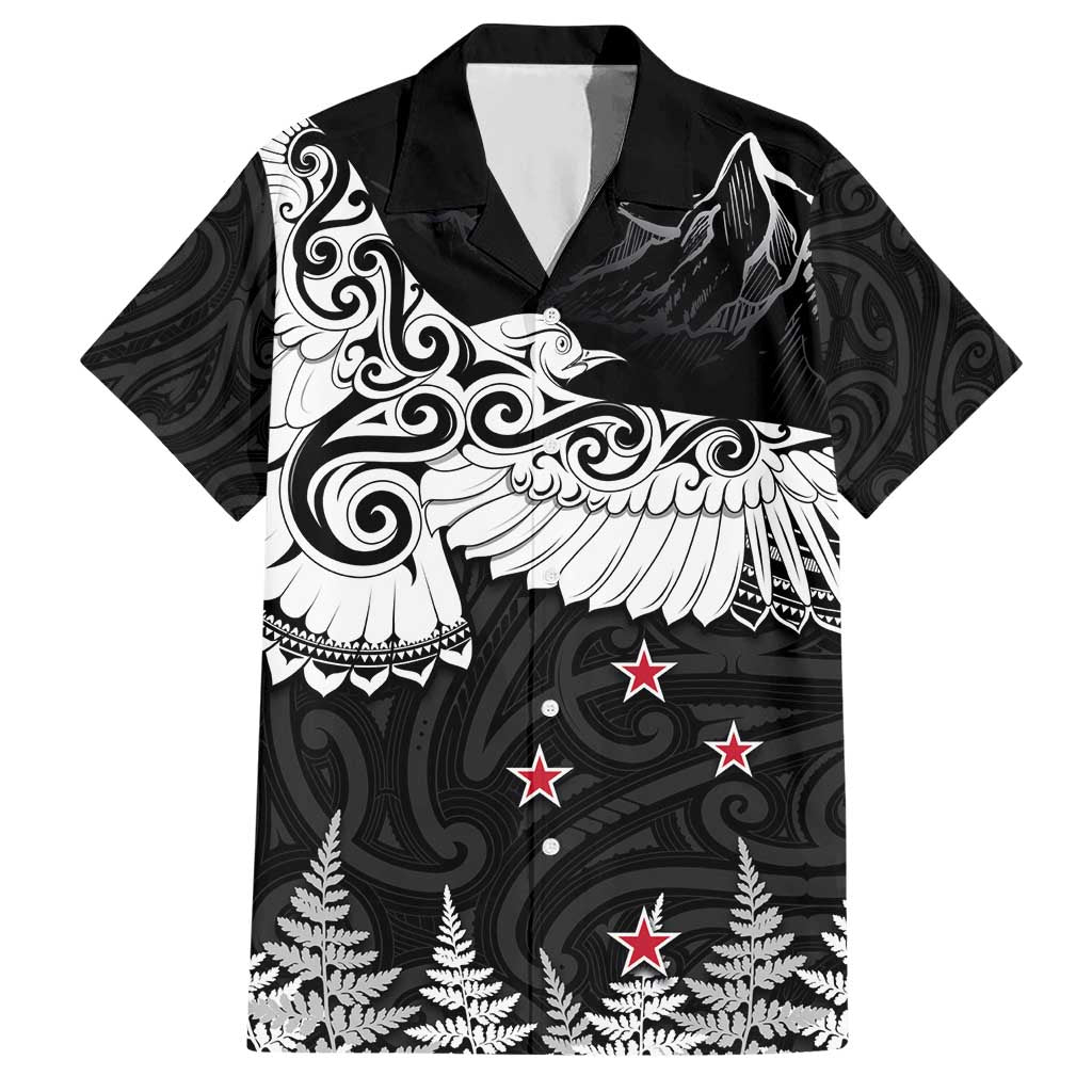 New Zealand Kea Bird Hawaiian Shirt Maori Tattoo and Silver Fern Black Color LT03 Black - Polynesian Pride