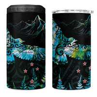 New Zealand Kea Bird 4 in 1 Can Cooler Tumbler Maori Tattoo and Silver Fern Paua Shell Style