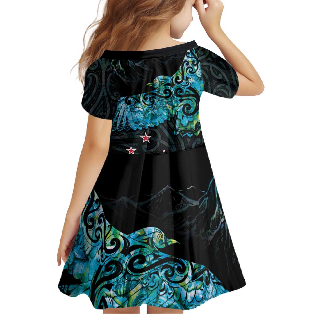 New Zealand Kea Bird Family Matching Mermaid Dress and Hawaiian Shirt Maori Tattoo and Silver Fern Paua Shell Style LT03 - Polynesian Pride