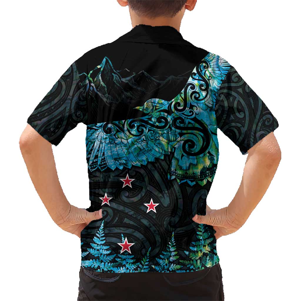 New Zealand Kea Bird Family Matching Short Sleeve Bodycon Dress and Hawaiian Shirt Maori Tattoo and Silver Fern Paua Shell Style LT03 - Polynesian Pride