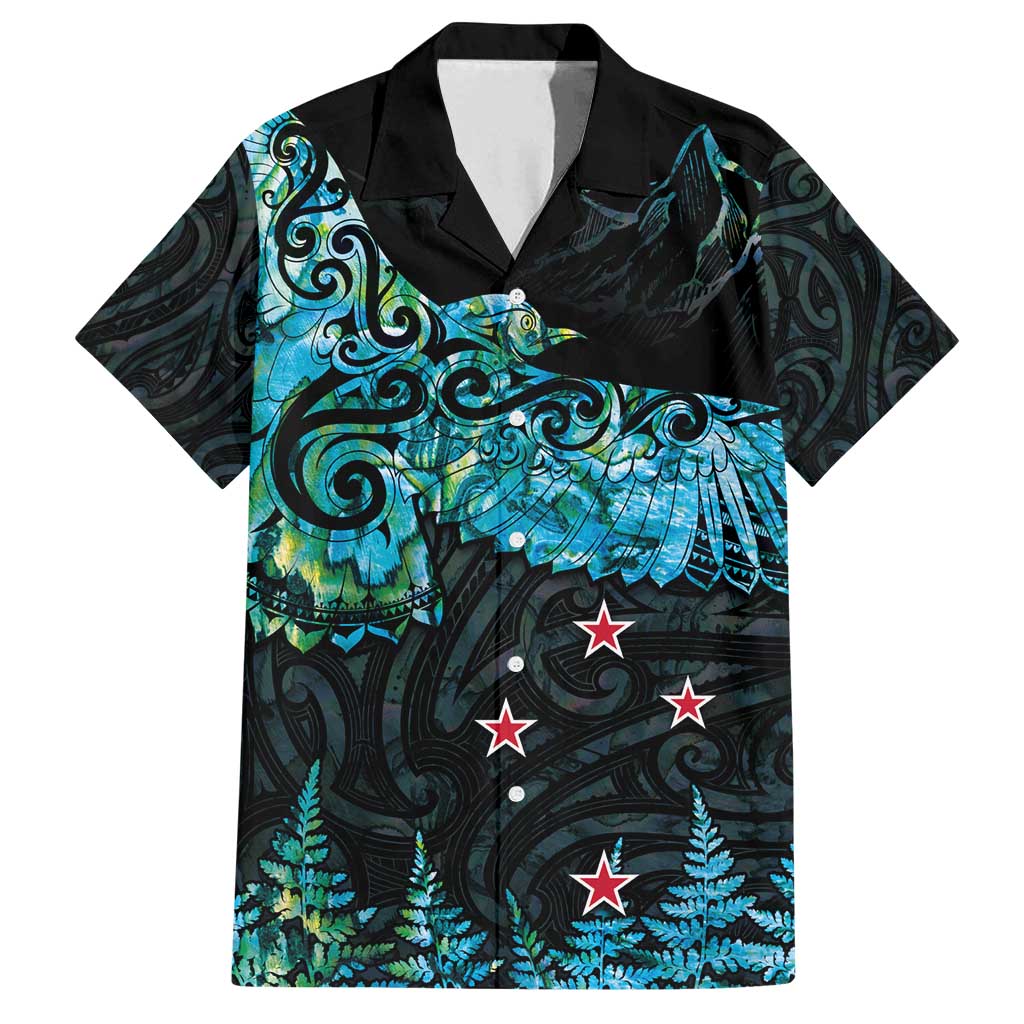 New Zealand Kea Bird Family Matching Summer Maxi Dress and Hawaiian Shirt Maori Tattoo and Silver Fern Paua Shell Style LT03 Dad's Shirt - Short Sleeve Black - Polynesian Pride