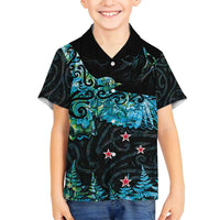 New Zealand Kea Bird Family Matching Summer Maxi Dress and Hawaiian Shirt Maori Tattoo and Silver Fern Paua Shell Style LT03 Son's Shirt Black - Polynesian Pride