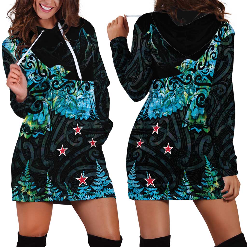 New Zealand Kea Bird Hoodie Dress Maori Tattoo and Silver Fern Paua Shell Style