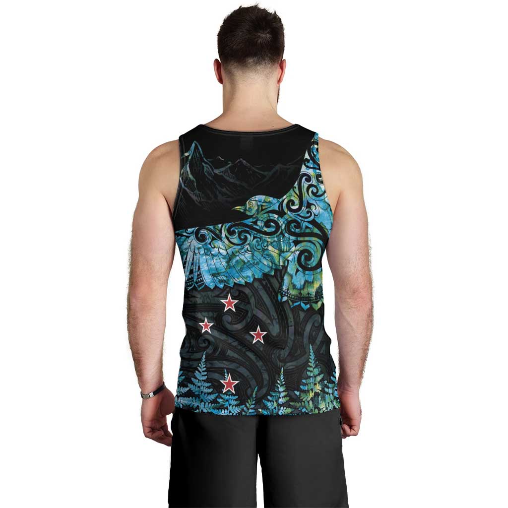 New Zealand Kea Bird Men Tank Top Maori Tattoo and Silver Fern Paua Shell Style
