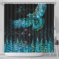 New Zealand Kea Bird Shower Curtain Maori Tattoo and Silver Fern Paua Shell Style