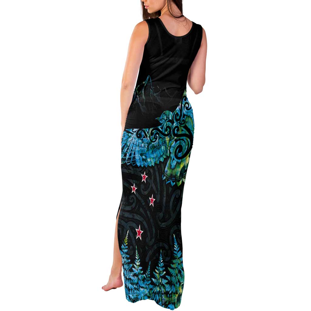 New Zealand Kea Bird Tank Maxi Dress Maori Tattoo and Silver Fern Paua Shell Style