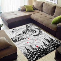 New Zealand Kea Bird Area Rug Maori Tattoo and Silver Fern White Color