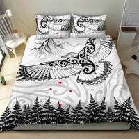 New Zealand Kea Bird Bedding Set Maori Tattoo and Silver Fern White Color