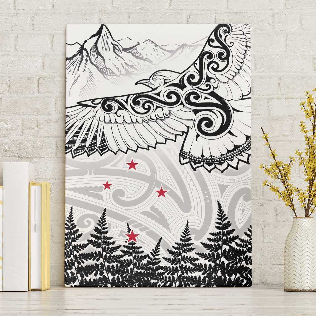 New Zealand Kea Bird Canvas Wall Art Maori Tattoo and Silver Fern White Color LT03 Without Frame White - Polynesian Pride