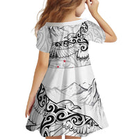 New Zealand Kea Bird Family Matching Mermaid Dress and Hawaiian Shirt Maori Tattoo and Silver Fern White Color LT03 - Polynesian Pride