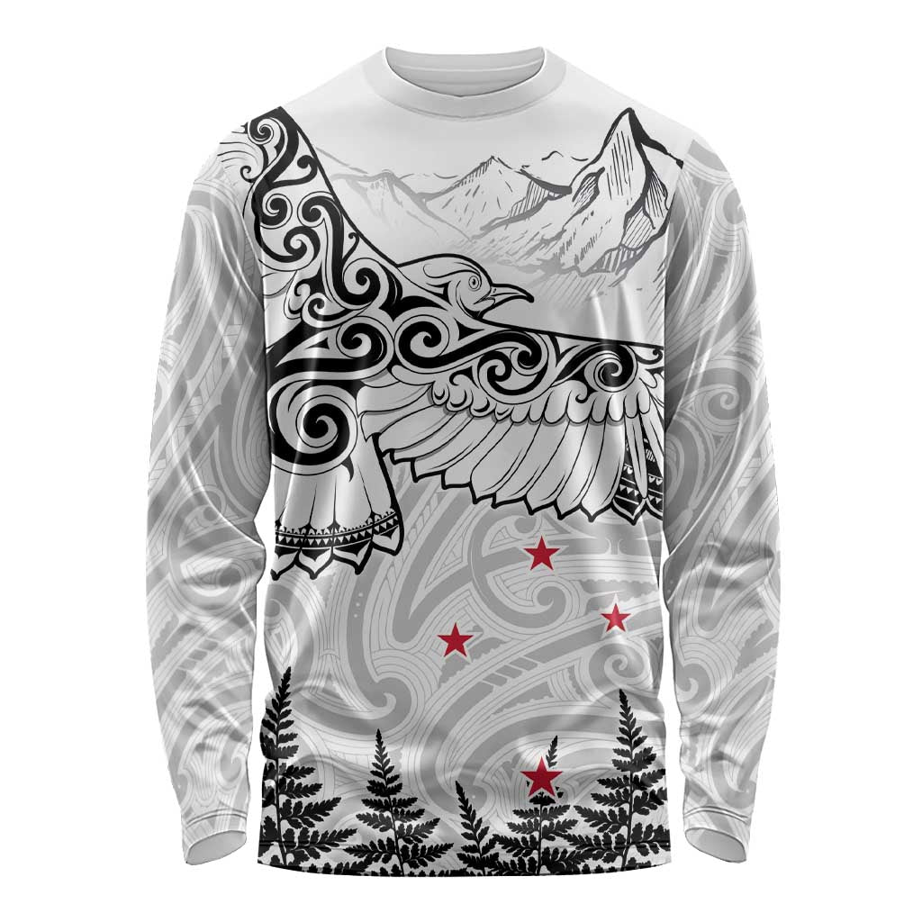New Zealand Kea Bird Long Sleeve Shirt Maori Tattoo and Silver Fern White Color LT03 Unisex White - Polynesian Pride